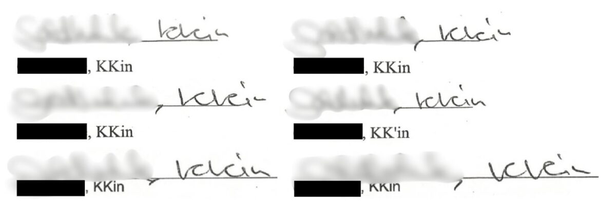 Unterschrift der Sachbearbeiterin in der Ermittlungsakte
